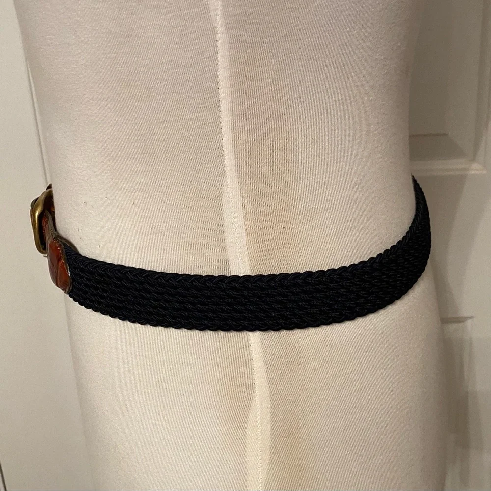 BRIGHTON MENS BELT NAVY BLUE BRAIDED CORD BROWN CROC LOOK LEATHER SIZE 36 USA